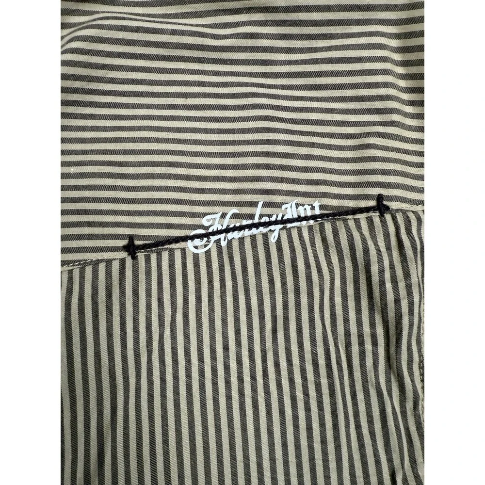 Hurley Shirt Mens XL Beige Brown Striped Button Up Long Sleeve Pocket Skater‎
